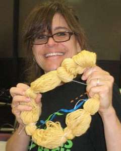 Student with yarn dyed yellow