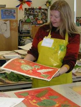 Sharon printing a leaf