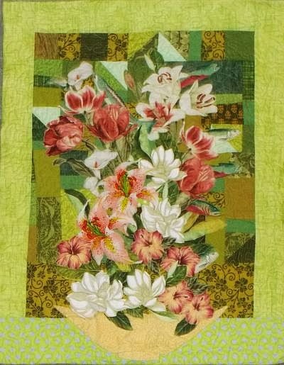 Quilt by Joy-Lily titled: Lilies, Tulips & Trout    . Click to enlarge.