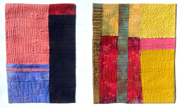 Pair of small quilts by Joy-Lily called 'Walls of San Miguel.' Click to enlarge.