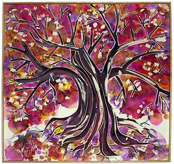 A silk painting by Joy-Lily of a plum tree in bloom. Click to enlarge.