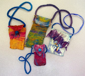 handmade red and yellow felt purse